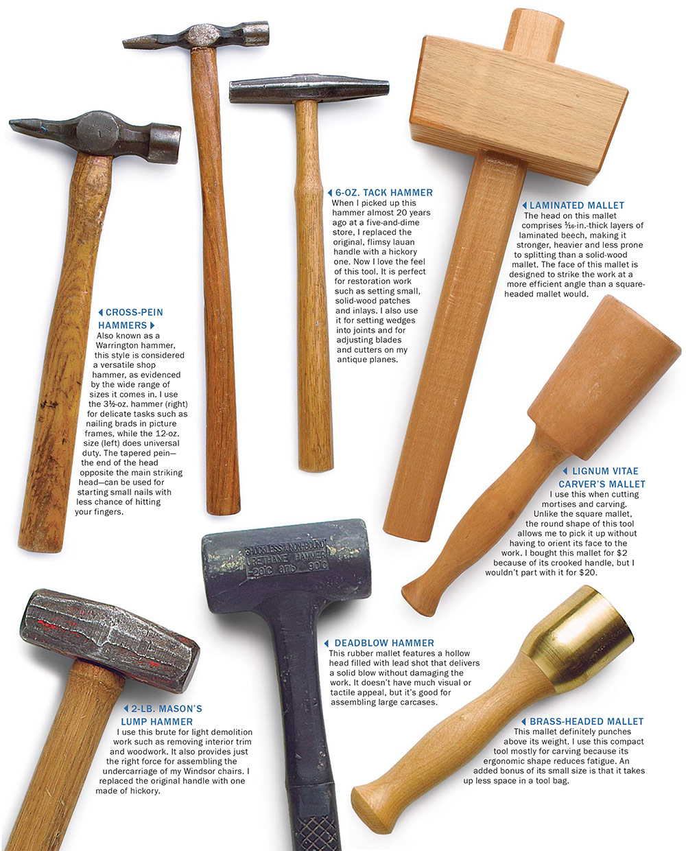 CROSS-PEIN HAMMERS, LIGNUM VITAE CARVER’S, LAMINATED MALLET, LIGNUM VITAE CARVER’S MALLET, etc.