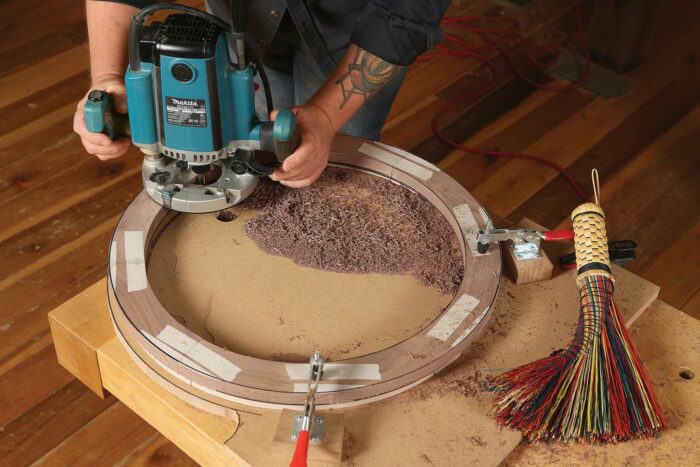 Template routing the frame into the circle