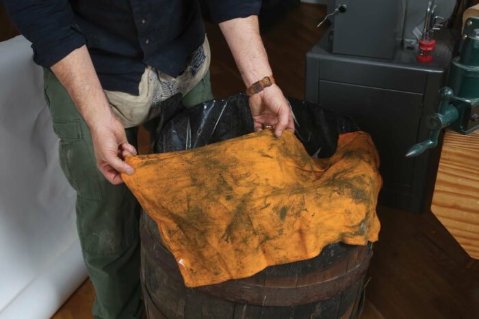 Lay your used towels flat to dry. Don't bunch them up. Linseed oil heats up as it dries and can spontaneously combust. 