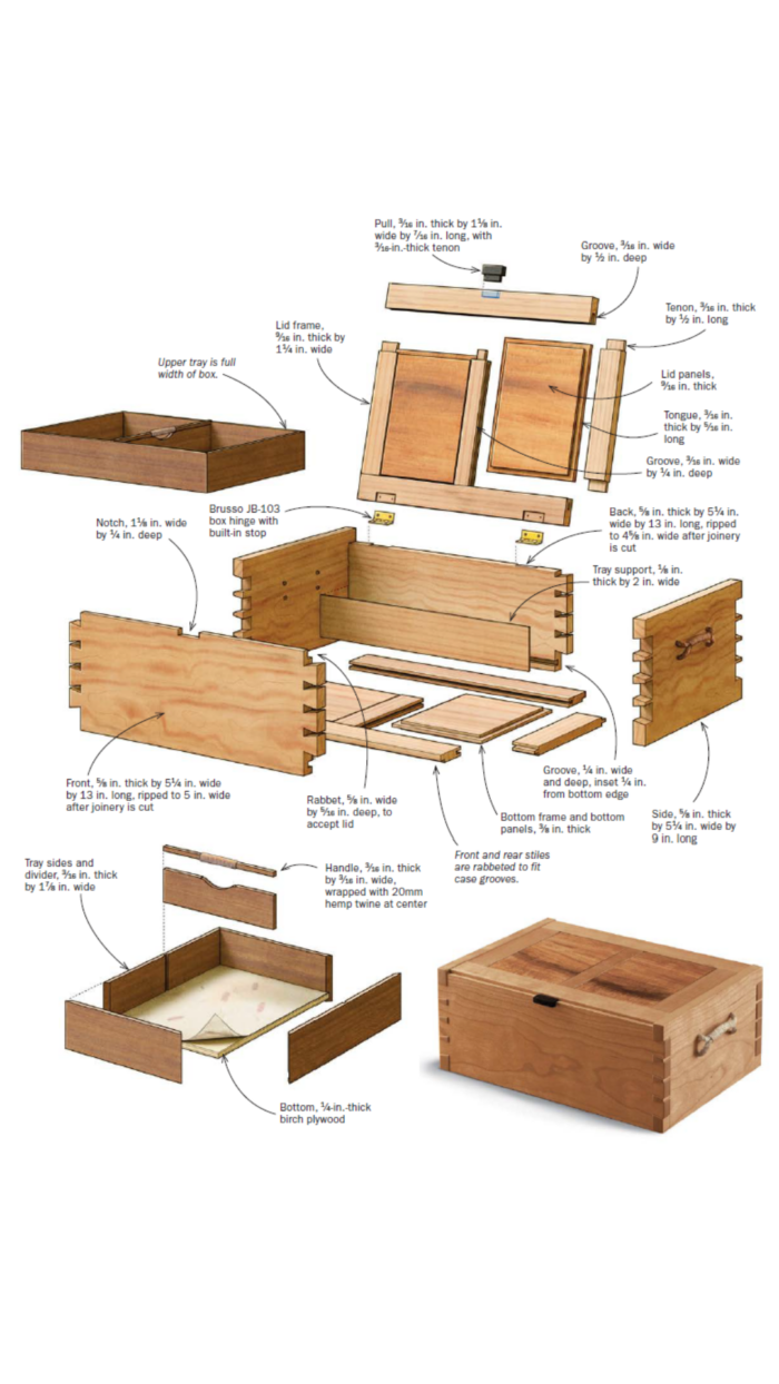 Dovetail jewelry chest exploded view diagram
